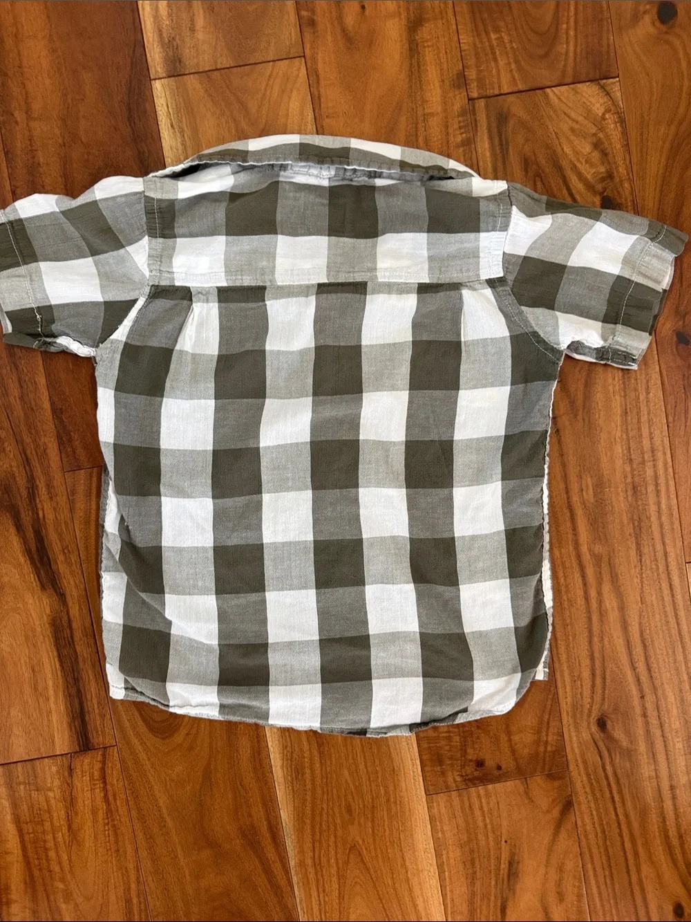 GAP Boys Olive and White Plaid Short-Sleeve Button-Down